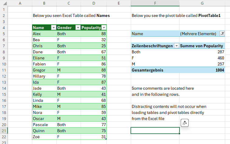 Loading tables from Excel file